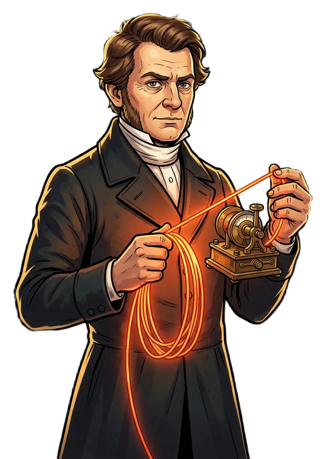 Georg Ohm midiendo un alambre al rojo con un galvanómetro